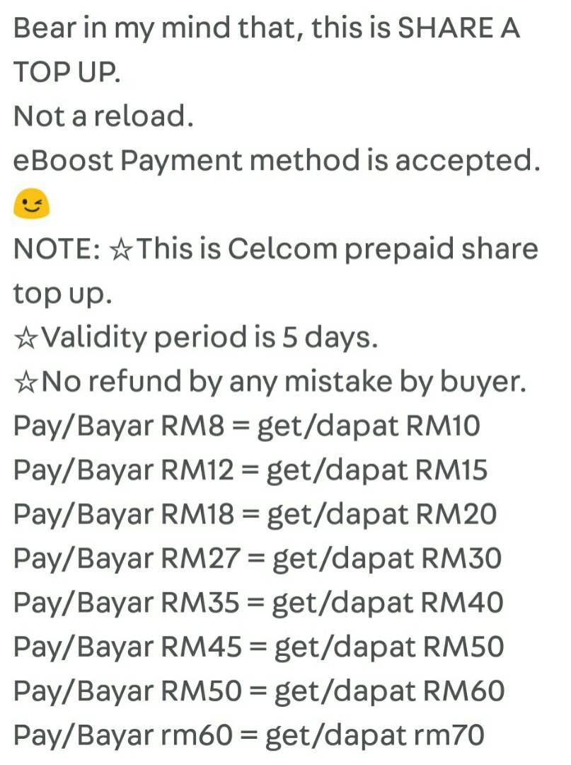 Celcom Share Top Up Tickets Vouchers Gift Cards Vouchers On Carousell