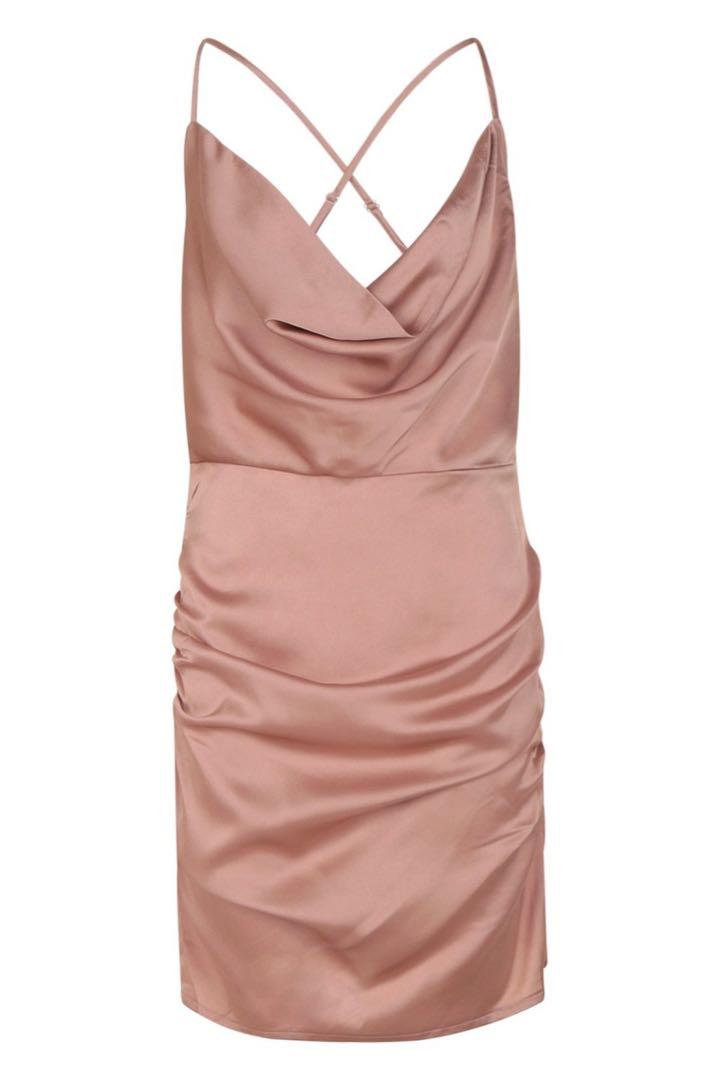 satin cowl neck bodycon dress