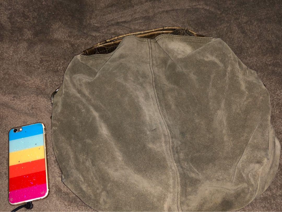 Furla suede bag with strap (Category: Beach Bags) located in San Pedro. Submitted by allenaaa (Listing ID 275398070, Image 2). Description: Furla suede handbag with strap in good condition. Size: Medium Flaw: Stain on interior Rfs: Decluttering.