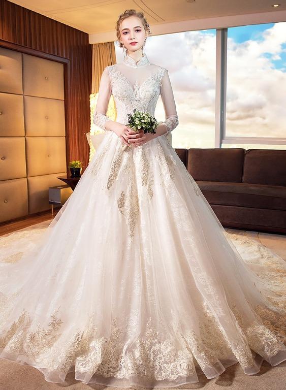 pre order white cream cheongsam long sleeve fishtail wedding