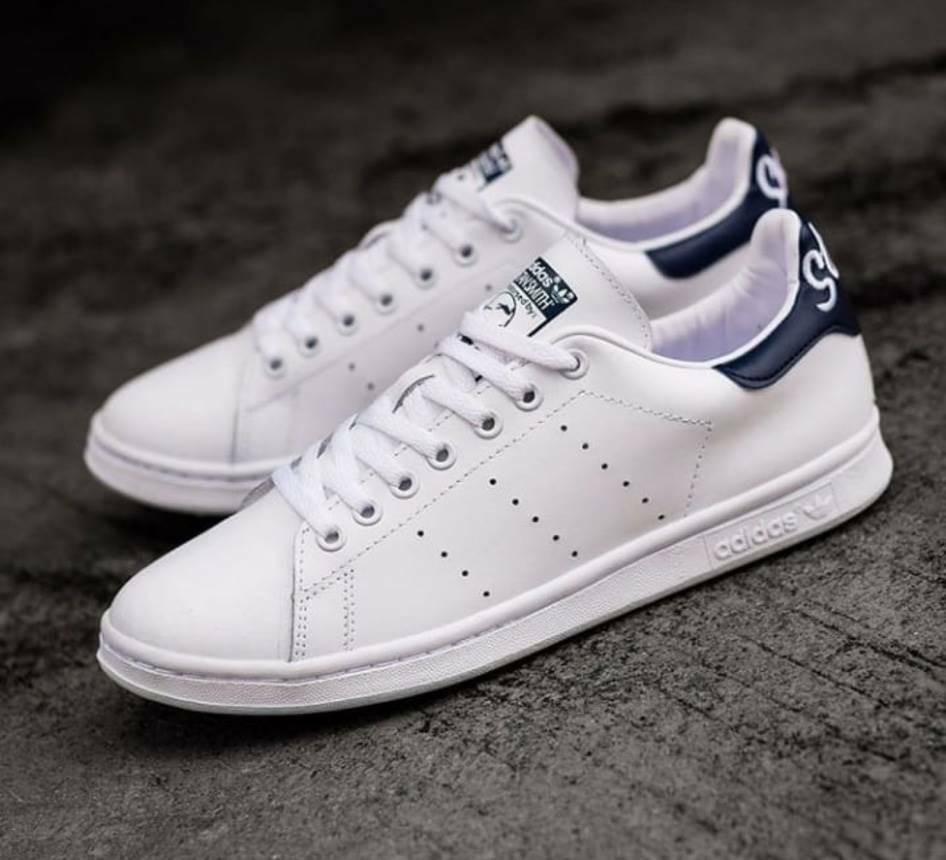 Adidas stan smith hot sale script white navy