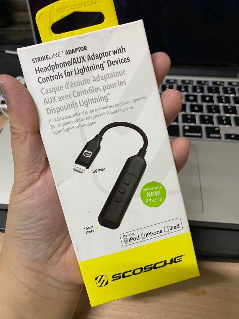 Strikeline Adaptor Headphone/ AUX adaptor (Category: Portable Audio Accessories) located in Mandaluyong City. Submitted by icezhing (Listing ID 275455438, Image 1). Description: Original price is 2290 Water resistant connector design Connect your new Apple device to your headphones Includes music app.