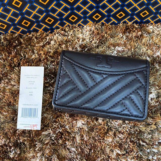 uthentic New Tory Burch Soft Quilted Leather Alexa Foldable Mini Card Case Wallet 50648 inst Size 4.5