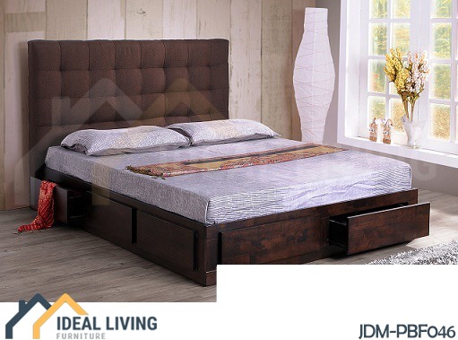 Wooden Bed Frame Padded Headboard With, Wood Bed Frame With Headboard