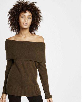 Express off shoulder Olive Green Sweater