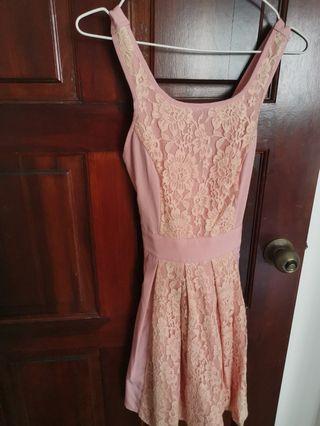 Swivelle Cross back Pink Lace Dress