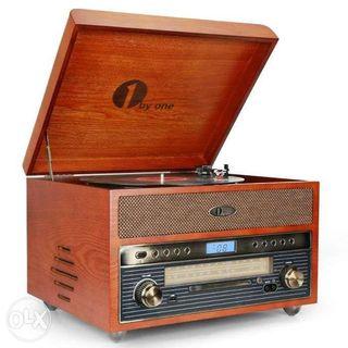 BYONE Nostalgic Vintage Retro Turntable Vinyl Record Player 7 in 1