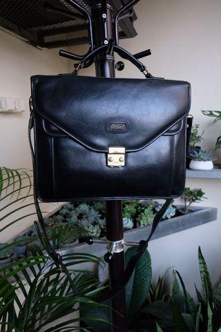 Golden vintage Italian Black leather briefcase