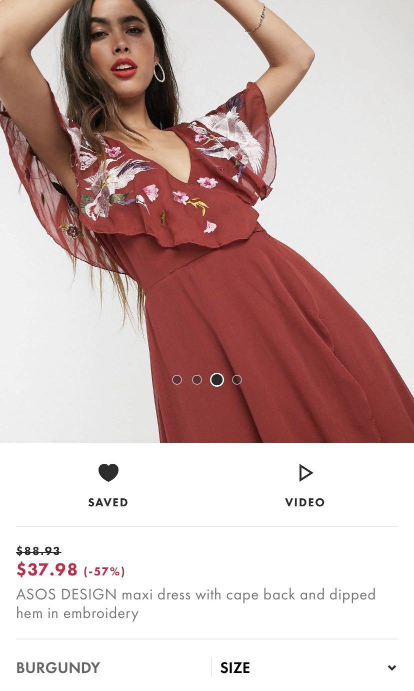 ASOS DESIGN maxi dress with cape back and dipped hem in embroidery