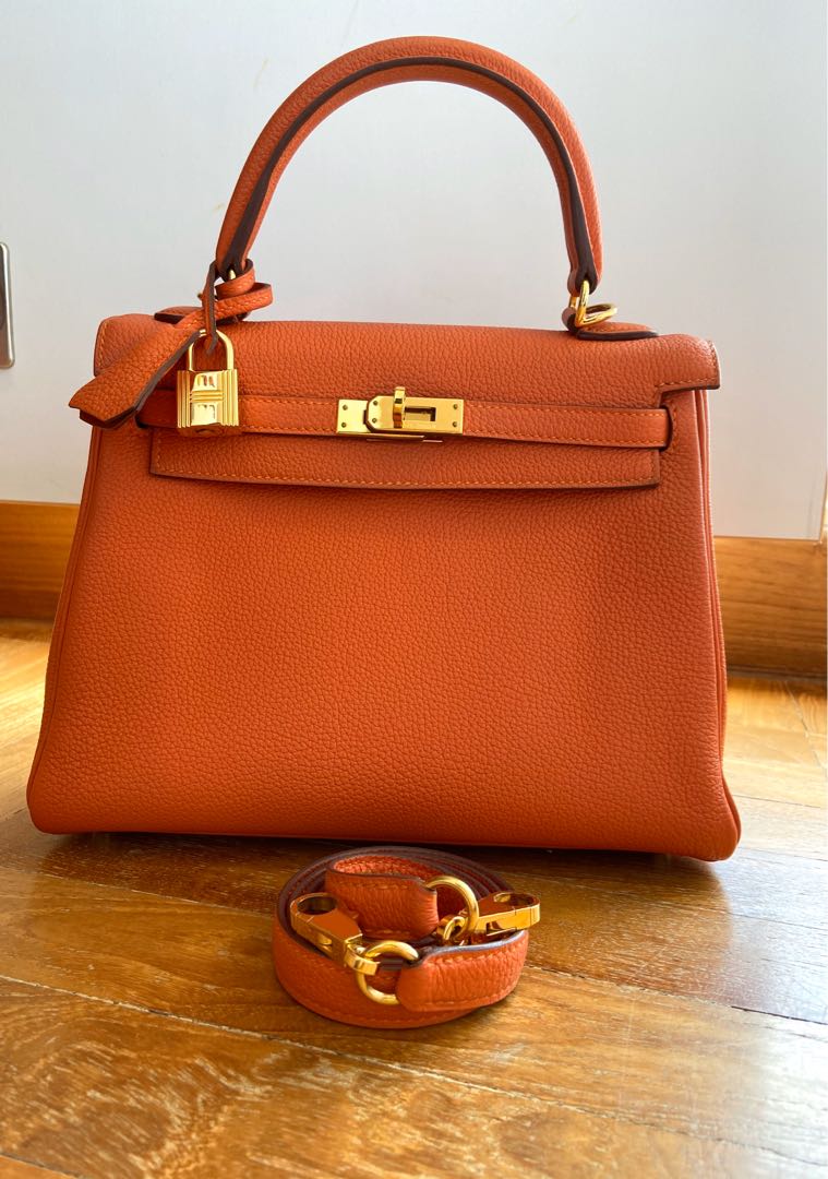 Hermes Kelly 25 🤩 Orange Togo in PHW Excellent Condition K Stamp