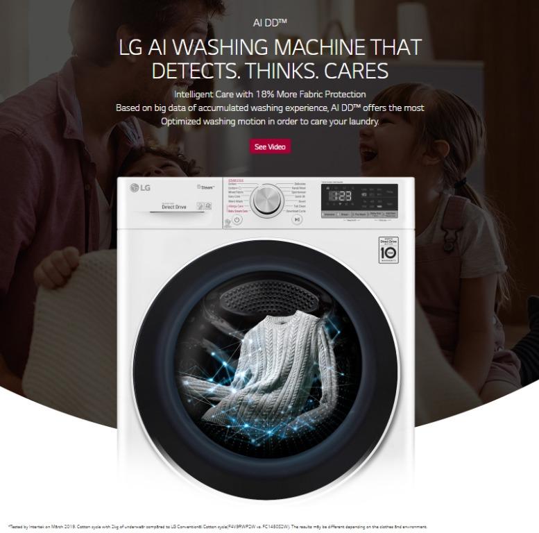 LG 8/8.5/9/10.5KG FRONT LOAD WASHING MACHINE [FV1408S4W/FV1285S4W