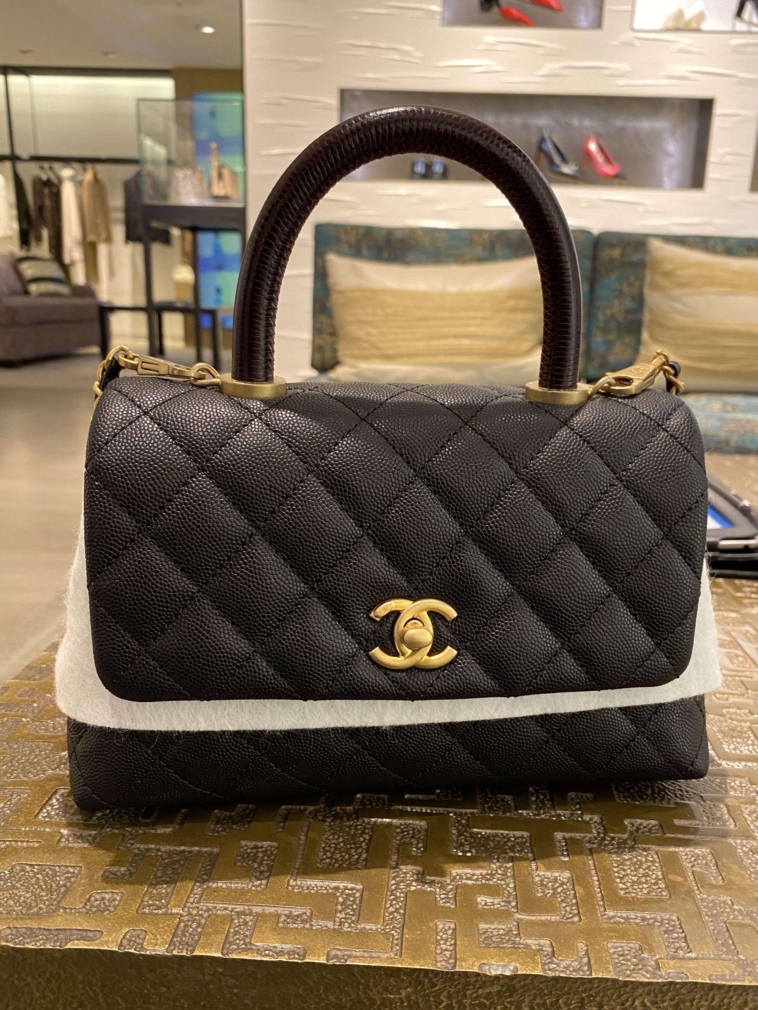 Mini Chanel Coco Handle Embossed lizard GHW, Luxury, Bags