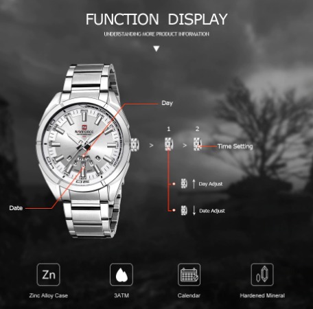 Naviforce NF9038M Male Quartz Watch 3ATM Stainless Steel Band