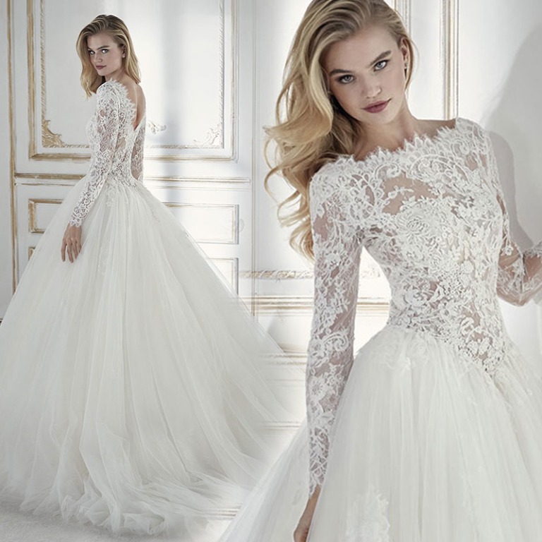 White long shop sleeve wedding gowns