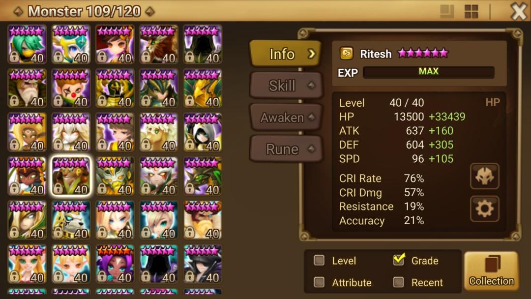 I sell a Summoners war account Europe account (G1 Arena / G3 GvG / G2