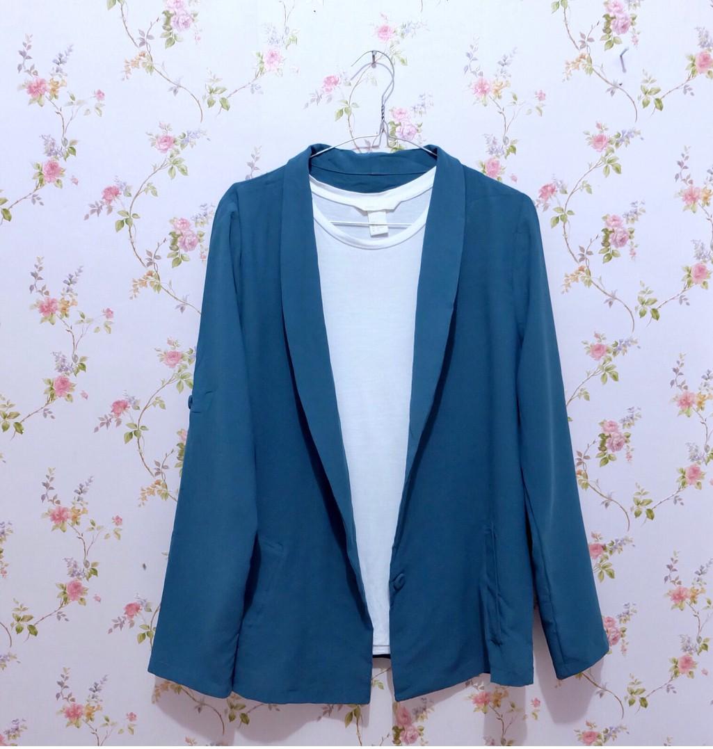 TEAL BLAZER ZARA LOOKALIKE, Fesyen Wanita, Pakaian Wanita, Baju Luaran ...