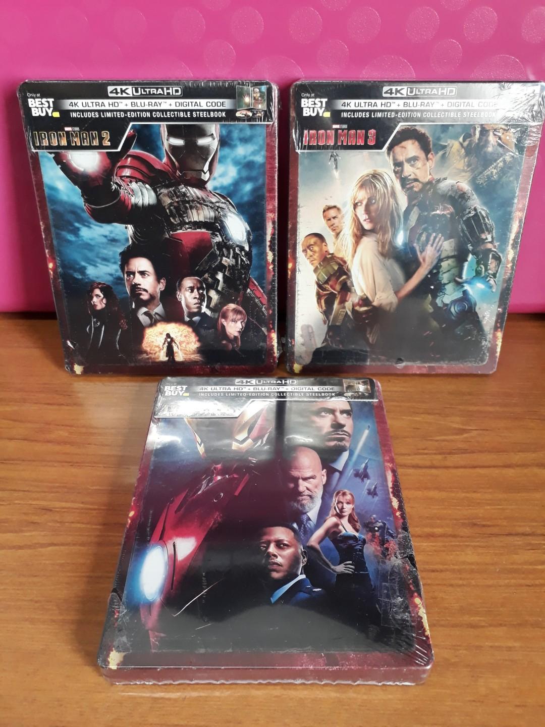 USA Blu Ray 4K UHD Iron Man 123 STEELBOOK Bundle