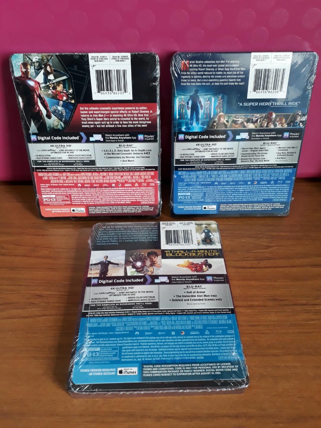 USA Blu Ray 4K UHD Iron Man 123 STEELBOOK Bundle Hobbies Toys