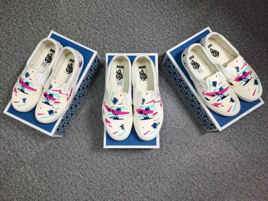 vans palm tree slip ons