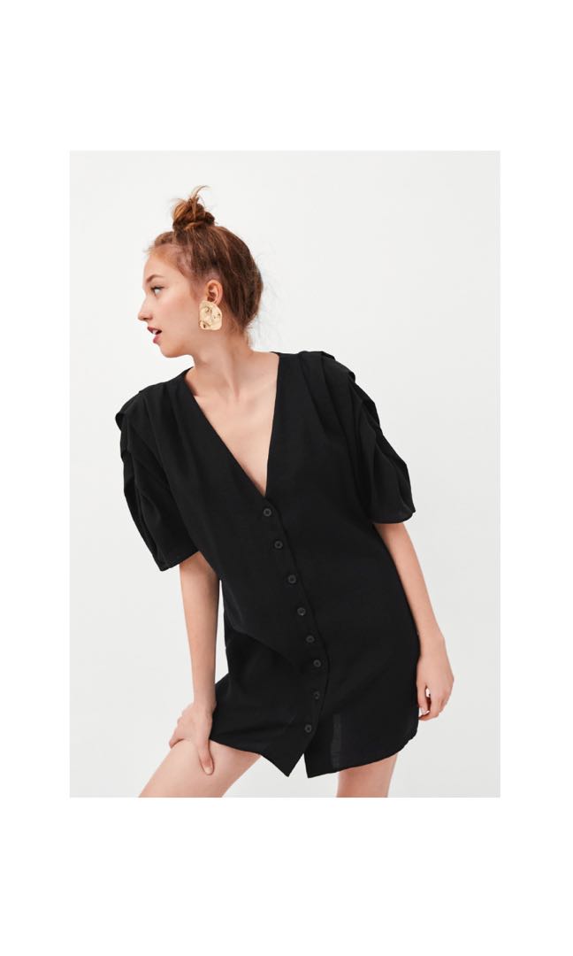 black puff sleeve mini dress