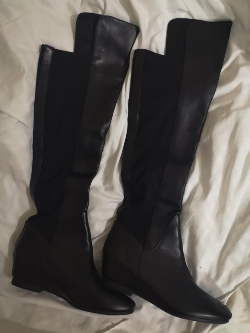 nine west black leather knee high boots