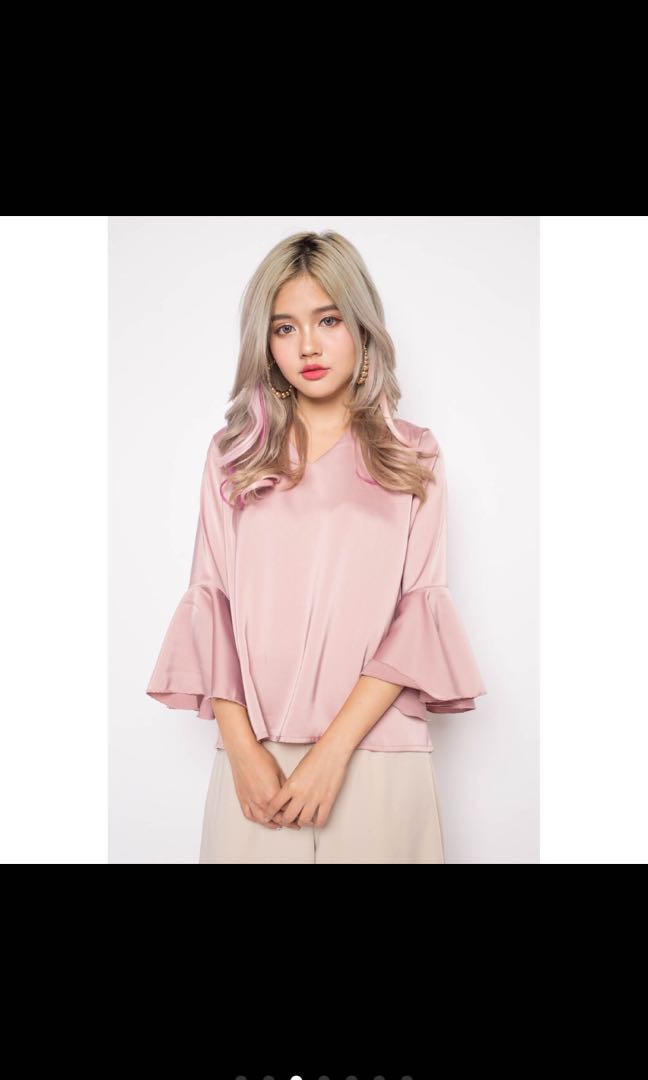 blush pink satin blouse