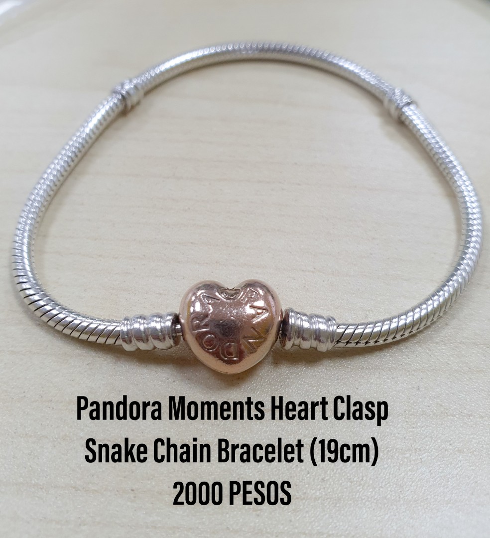 Heart Clasp Snake Chain Bracelet 19cm 