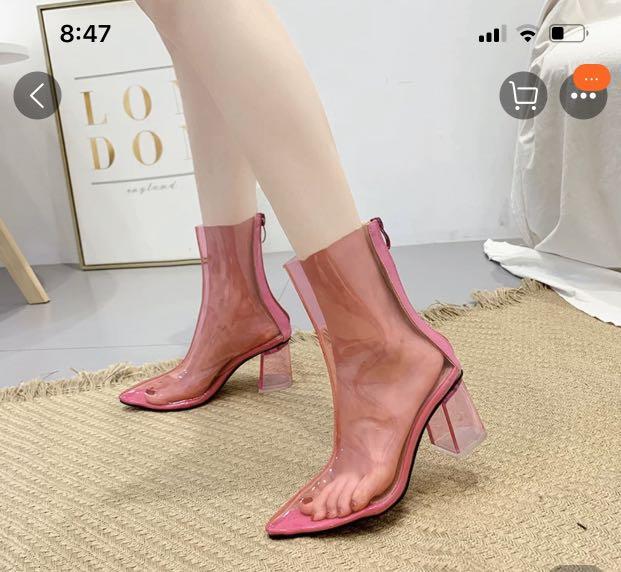 Pink See Through PVC Heels, Women's 