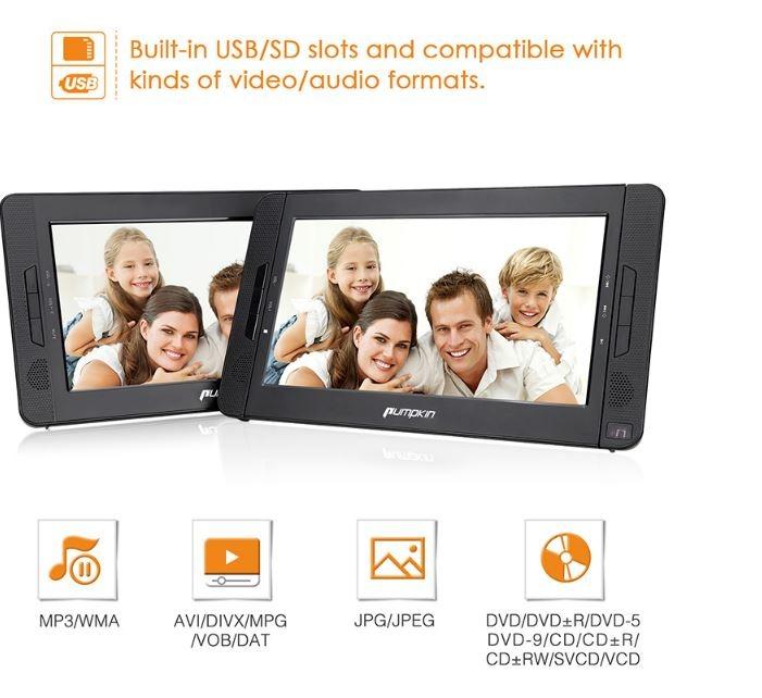 Pumpkin 10 1 Dual Portable Car Headrest Dvd Player Hd Dual Screen Car Monitor Support Region Free Dvd Player Usb Built In Speakers Car Accessories Accessories On Carousell
