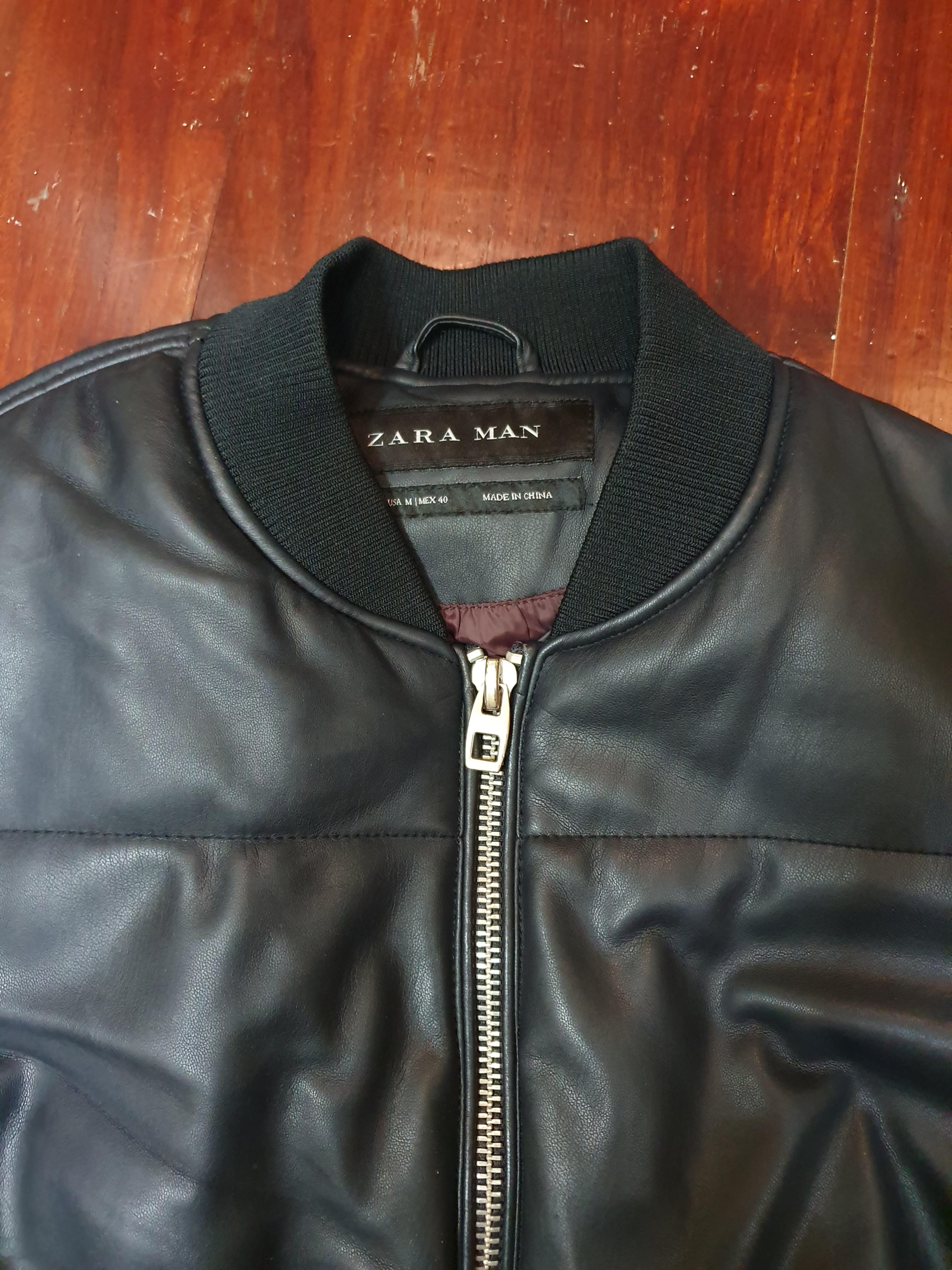 zara men's faux leather bomber jacket