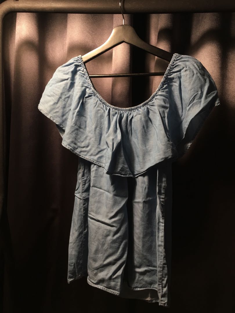 Off-Shoulder Ruffled Denim Top