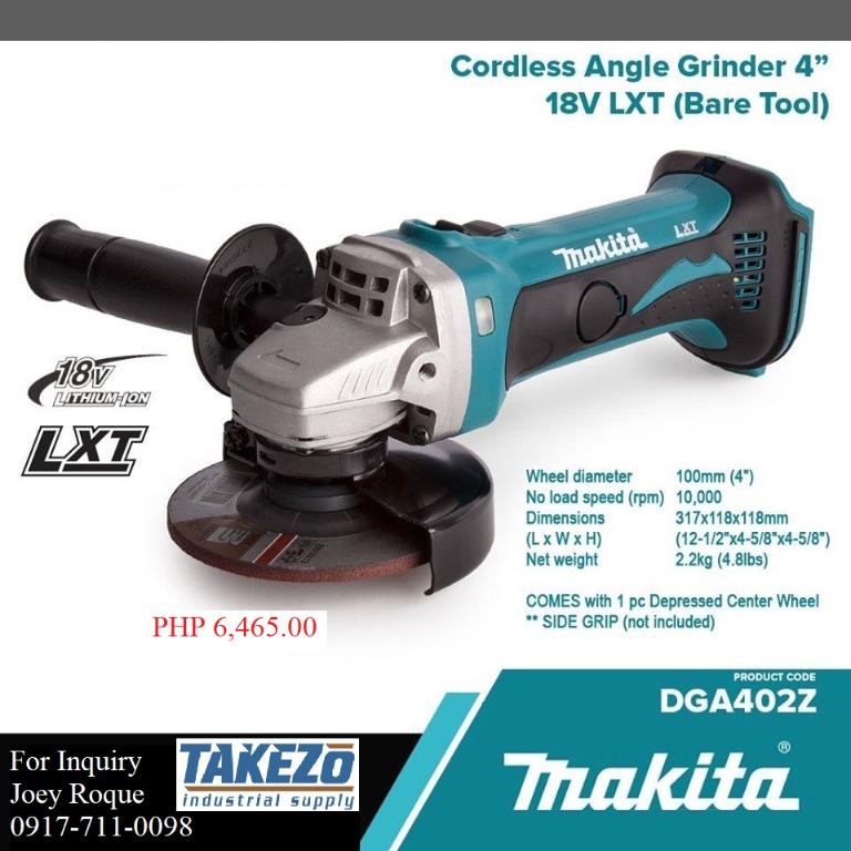 DGA402Z Cordless Angle Grinder 4" (Category: Construction Tools & Equipment) located in Manila. Submitted by joeyroque09 (Listing ID 275875762, Image 1). Description: Takezo Industrial Supply 09177110098 For more inquiries please contact https://www.facebook.com/takezo.industrial Our Website: takezoindustrialsupply.com https://takezoindustrialsupply.storehub.me/ Cordless Angle Grinder 4" 18V LXT (Bare Tool) Model: DGA402Z Brand: Makita Wheel Diam