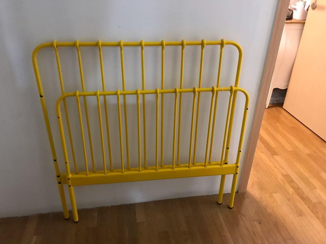 IKEA Minnen yellow bed frame with slatted base, Furniture & Home Living