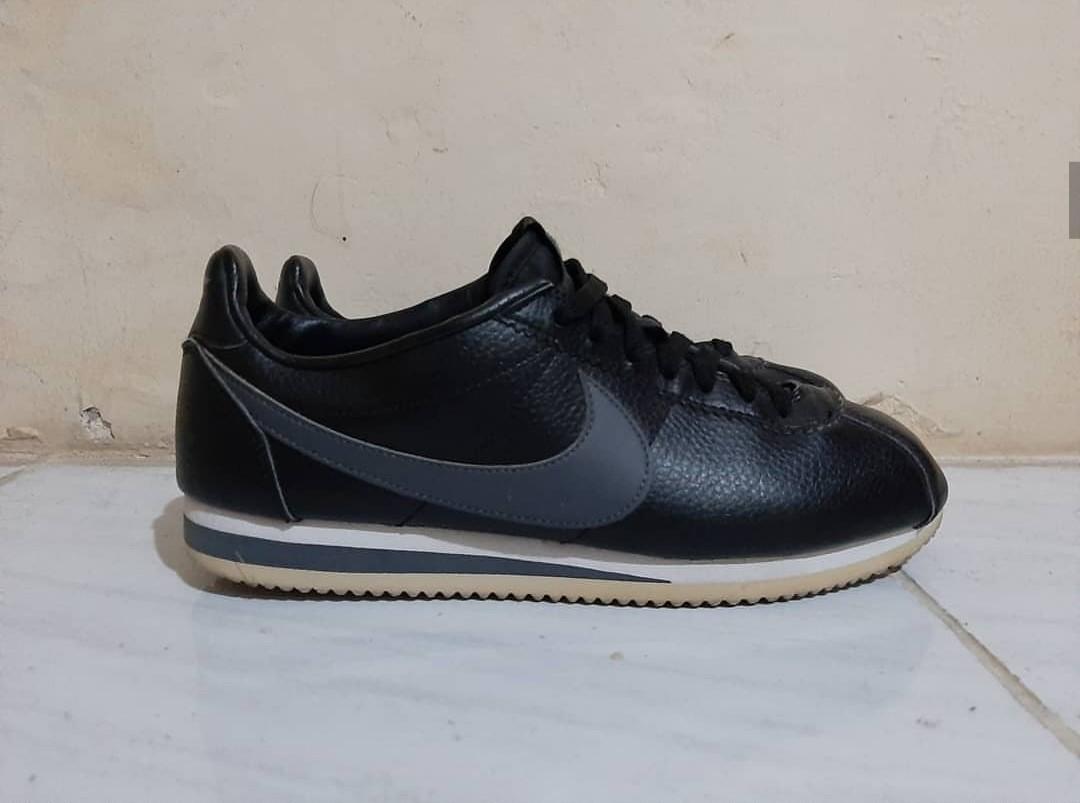 nike cortez black grey leather