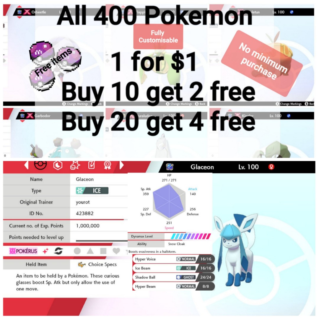 Square Shiny 6iv Pokerus Battle Ready Glaceon Pokemon Sword And Shield Nintendo Switch Toys Games Video Gaming In Game Products On Carousell If you'd like to quickly jump to a section to find out more information about glaceon, you can use the. carousell