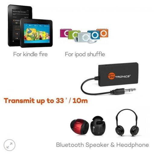 TaoTronics Wireless Portable Bluetooth Transmitter Connected to 3.5mm Audio Devices TV Ears Paired with Bluetooth Receiver A2DP Stereo Music