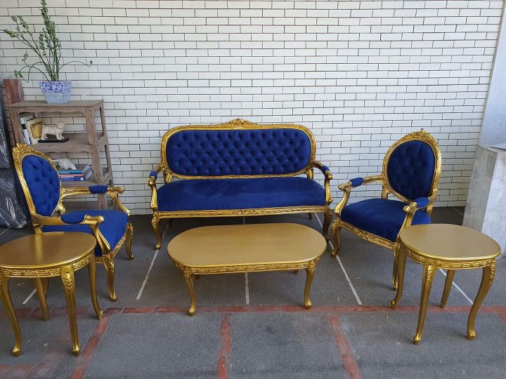 vintage italian sala set in classic blue