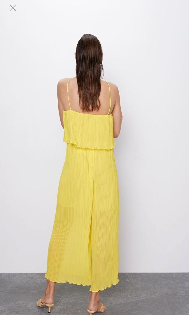 Zara pleated jumpsuit with hotsell straps