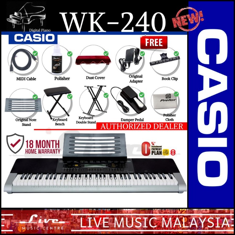 Casio Wk 240 76 Keys Keyboard With Keyboard Stand Bench Sustain