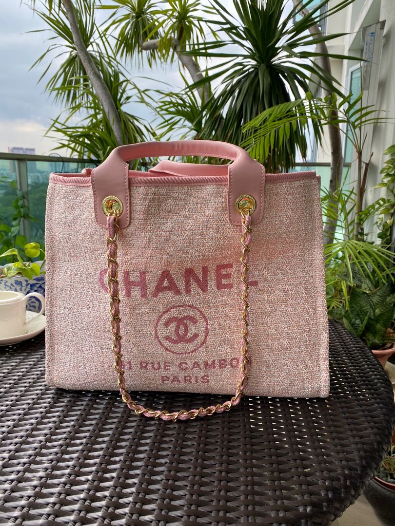 CHANEL Canvas Medium Deauville Tote Pink 972637