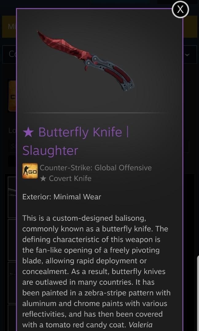 CSGO Butterfly Knife Slaughter MW, Video Gaming, Gaming Accessories, In