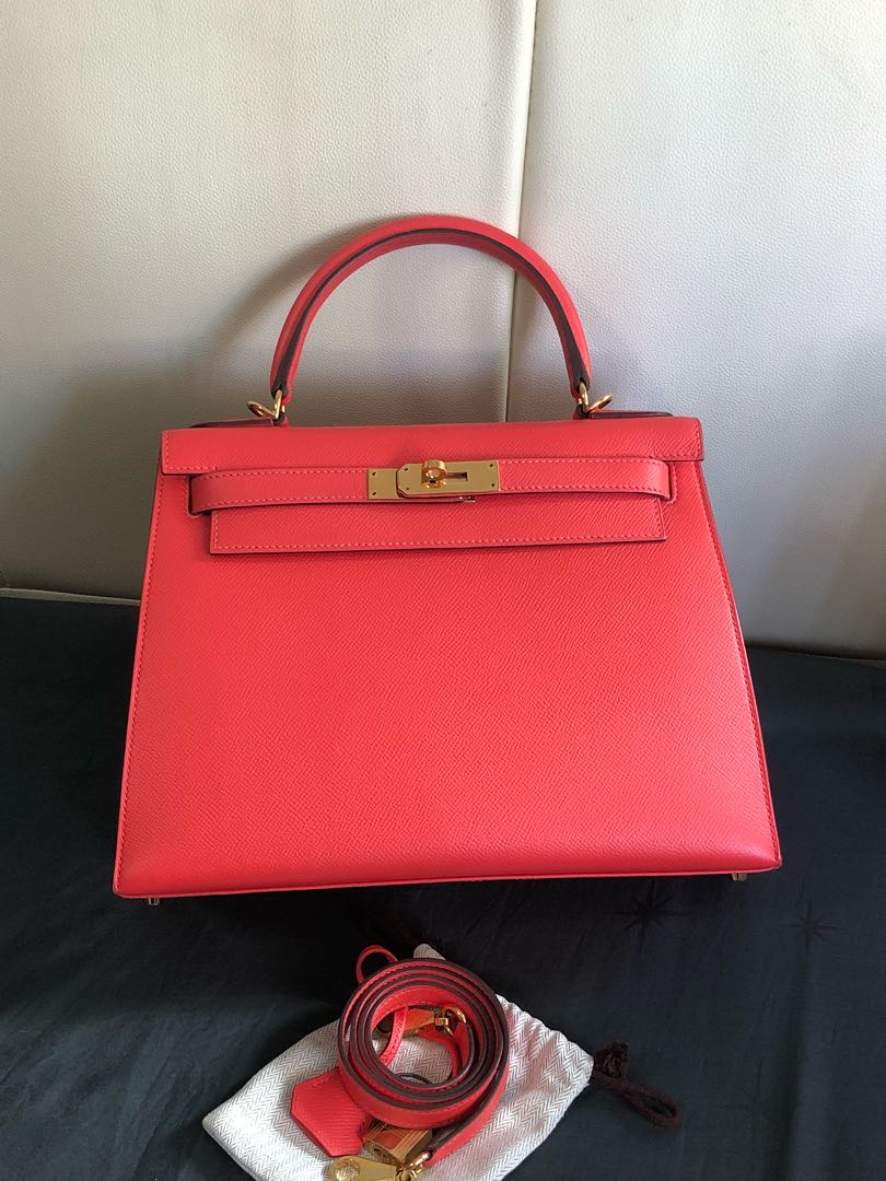 Hermes Kelly 28 Rose Jaipur Togo Leather Bag