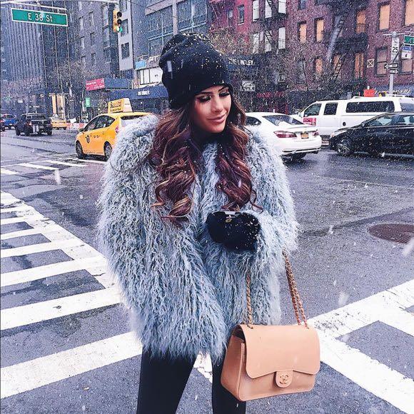 H&m green faux fur jacket top