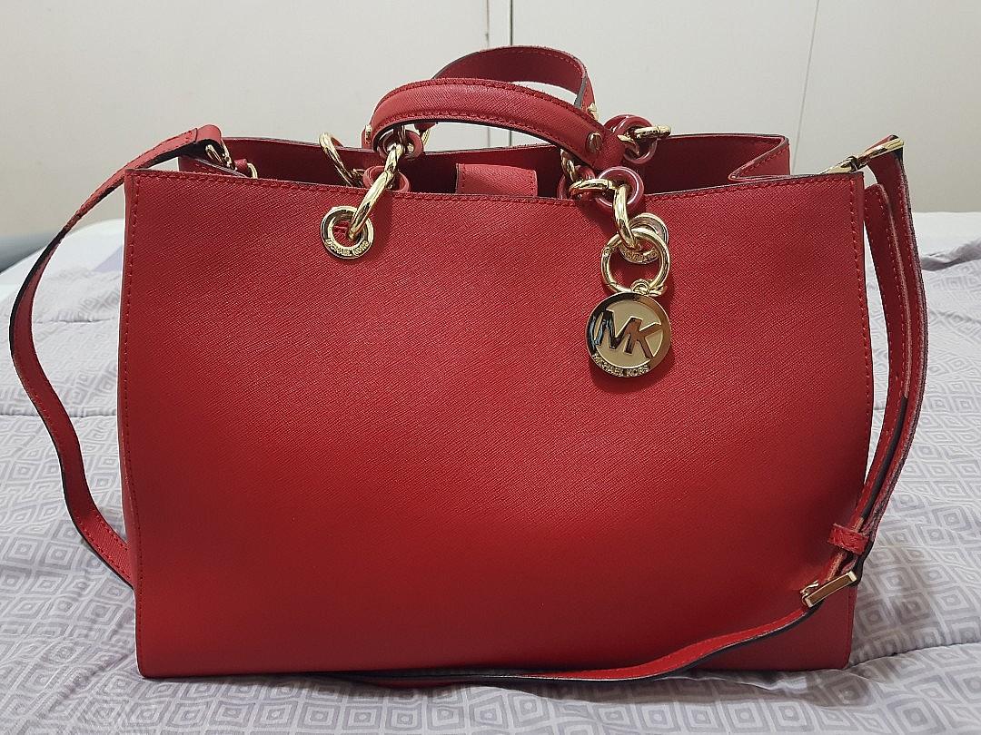 Michael kors cynthia small saffiano leather satchel brandy red