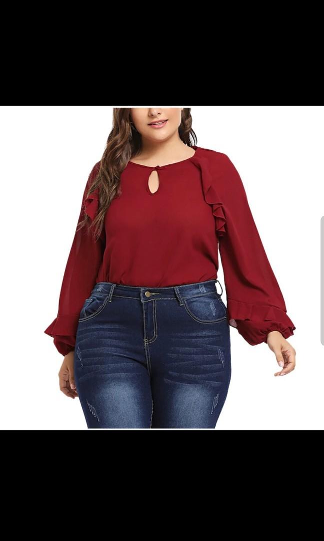 red ruffle blouse plus size