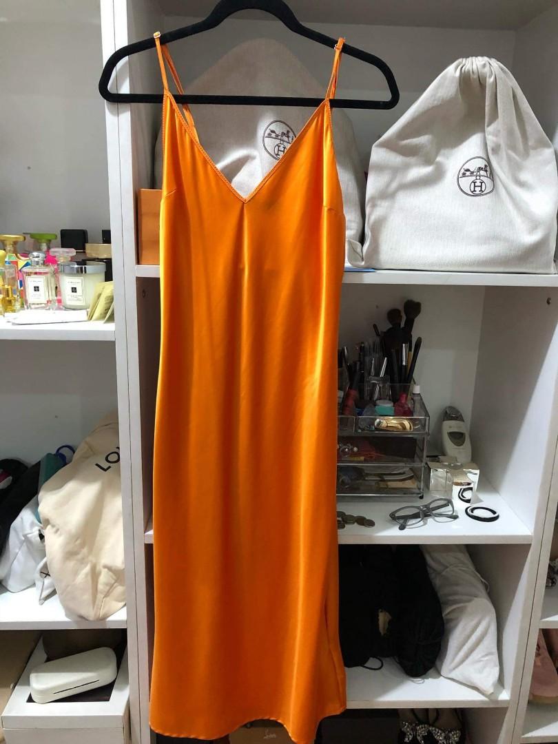 zara orange satin dress