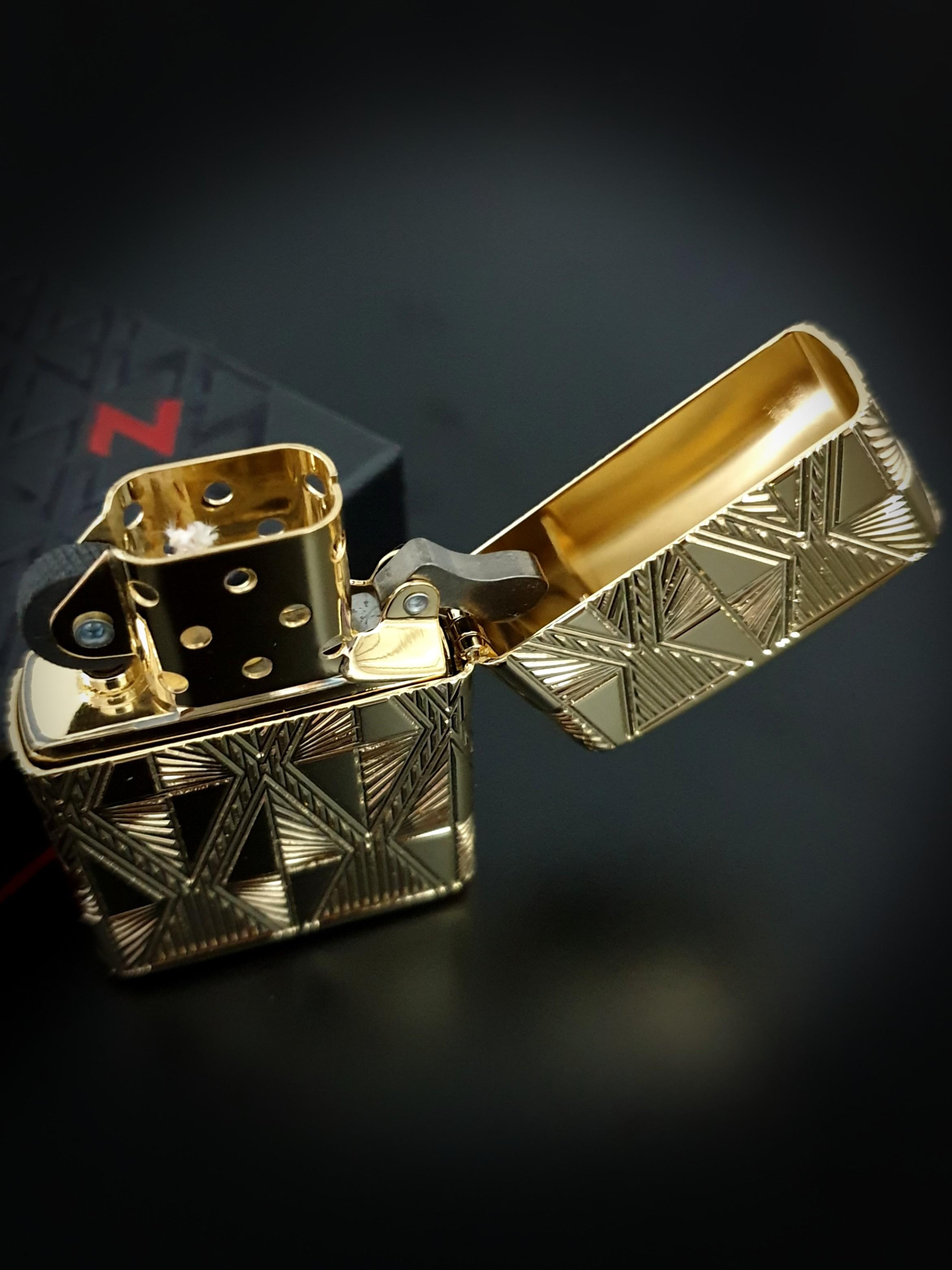 Zippo Currency Design Armor Lighter - High Polish Gold Pocket Lighter With Lifetime Guarantee