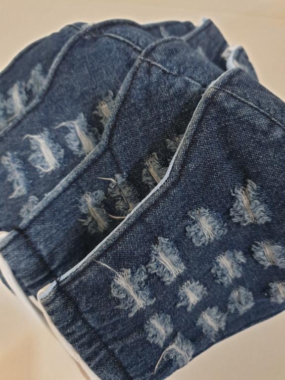 5 Layers Denim Fabric Face Masks Ripped Sports Sports Apparel On Carousell