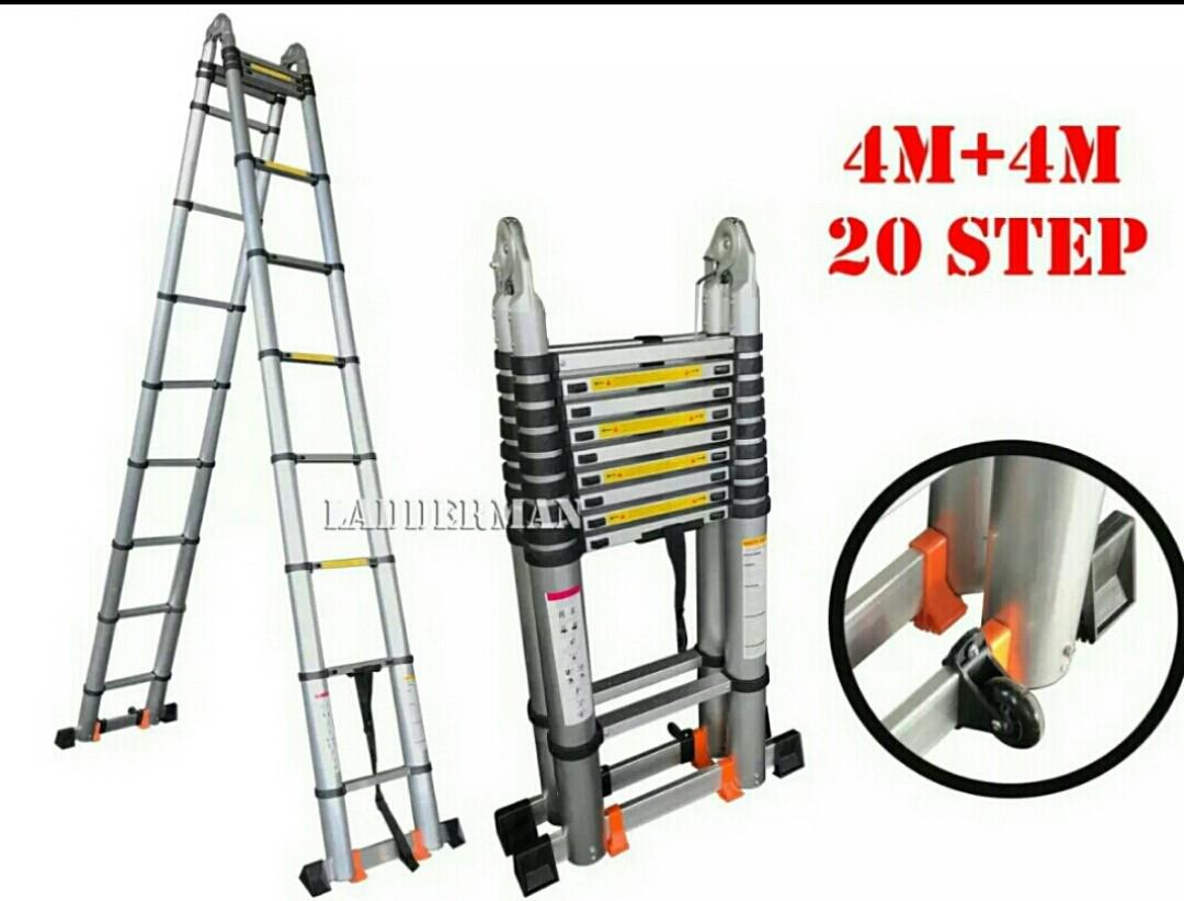 8M (4M+4M) DOUBLESIDED MULTIPURPOSE TELESCOPIC ALUMINIUM LADDER WITH