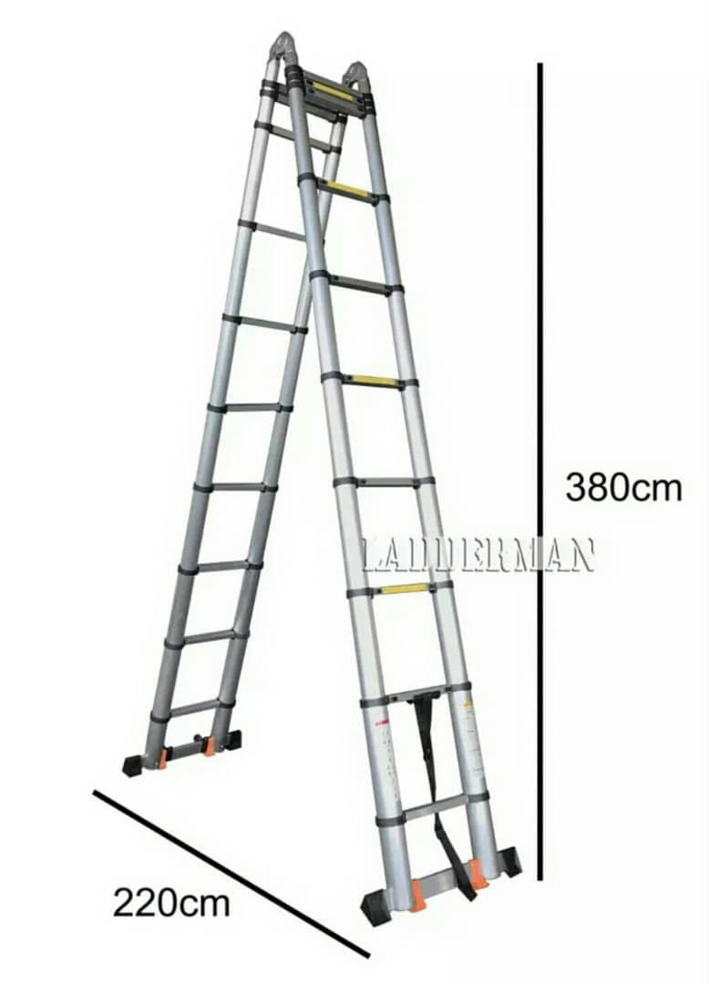 8M (4M+4M) DOUBLESIDED MULTIPURPOSE TELESCOPIC ALUMINIUM LADDER WITH